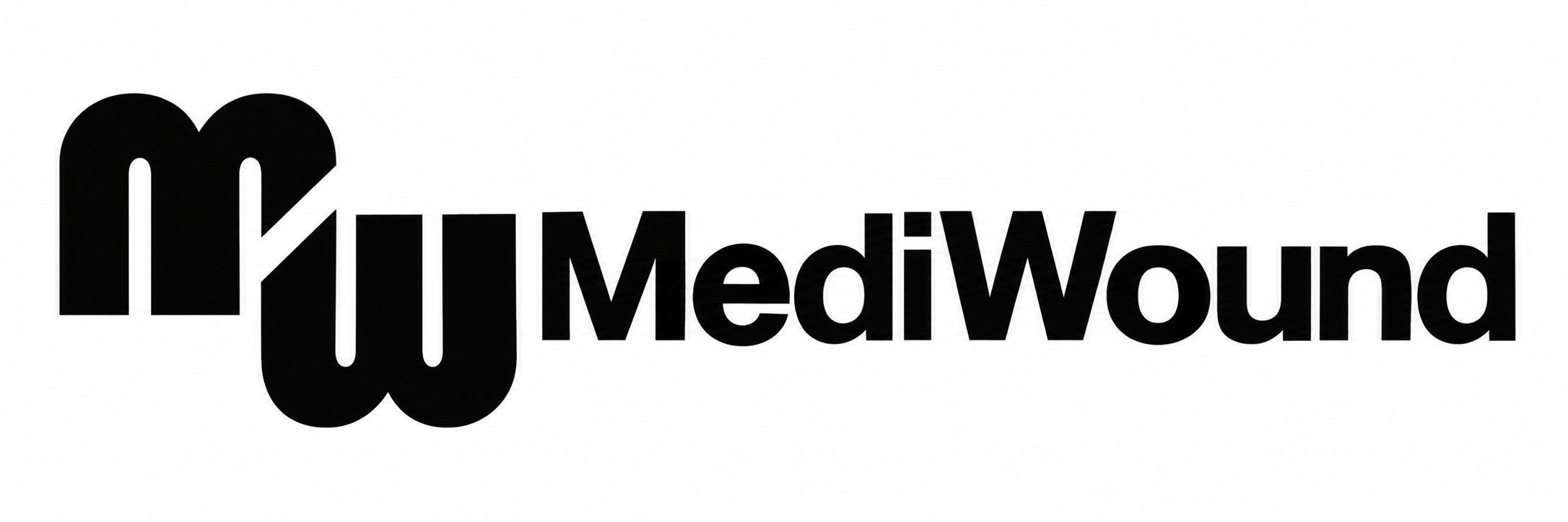 Logotipo minimalista MediWound en blanco y negro